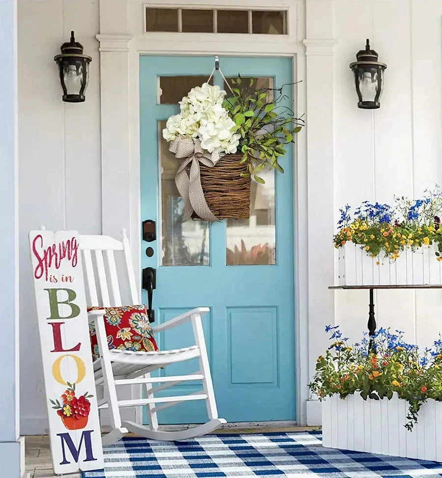 Cream Hydrangea Door Hanger Basket Wreath - Image 6
