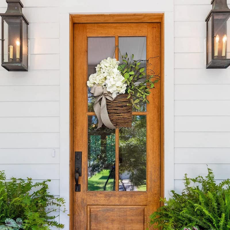 Cream Hydrangea Door Hanger Basket Wreath - Image 8