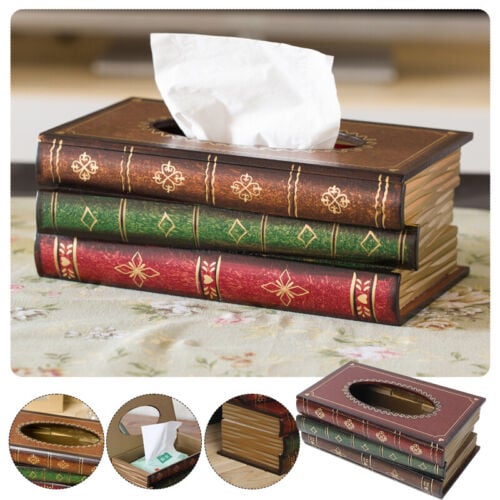Creative Retro Wooden Book Shape Tissue Box - Image 10