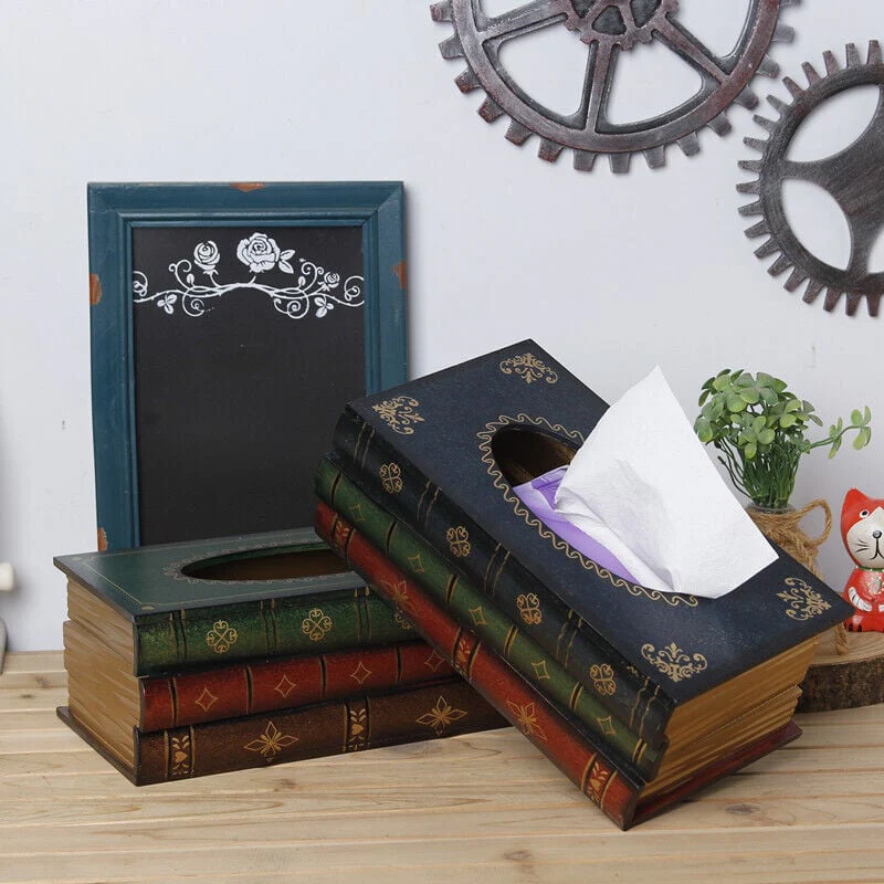 Creative Retro Wooden Book Shape Tissue Box - Image 2
