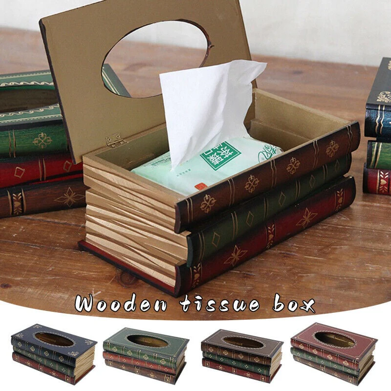 Creative Retro Wooden Book Shape Tissue Box - Image 3
