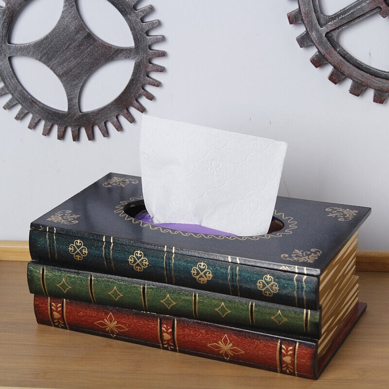Creative Retro Wooden Book Shape Tissue Box - Image 4