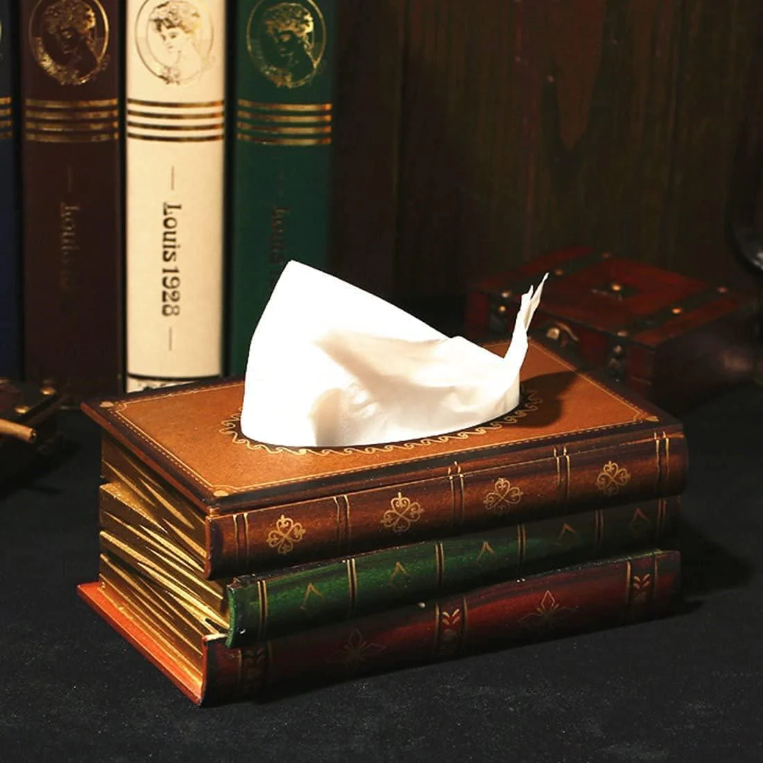 Creative Retro Wooden Book Shape Tissue Box - Image 5