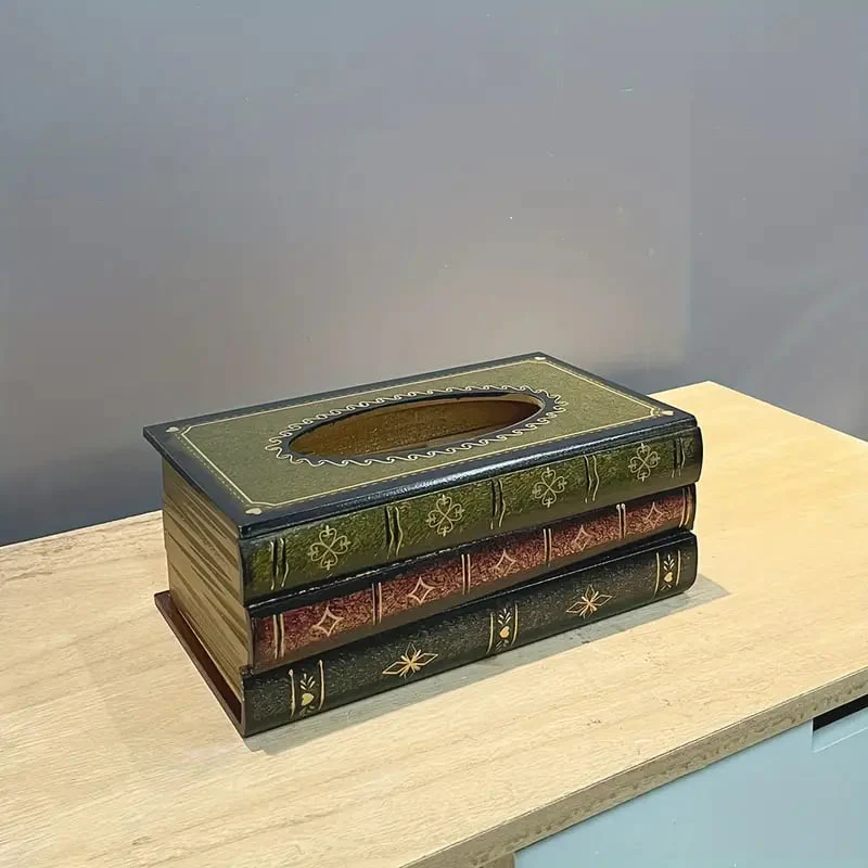 Creative Retro Wooden Book Shape Tissue Box - Image 6