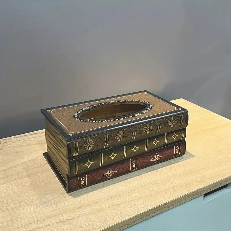 Creative Retro Wooden Book Shape Tissue Box - Image 7