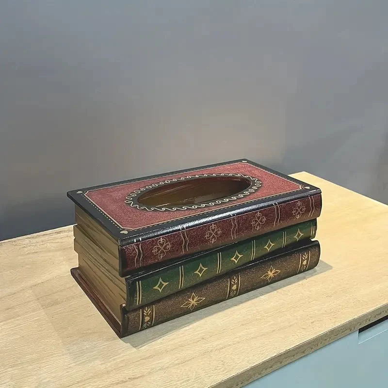 Creative Retro Wooden Book Shape Tissue Box - Image 8