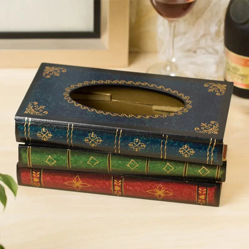 Creative Retro Wooden Book Shape Tissue Box - Image 9