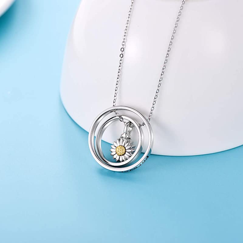 Cremation Jewelry 925 Sterling Silver Sunflower Rose Paw Urn Necklace for Ashes - Image 2