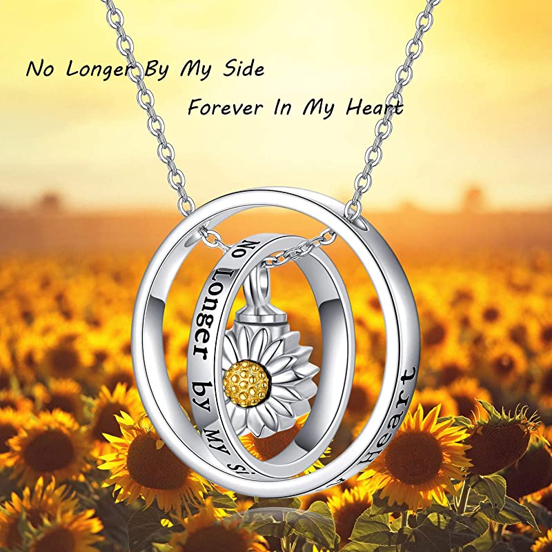 Cremation Jewelry 925 Sterling Silver Sunflower Rose Paw Urn Necklace for Ashes - Image 3