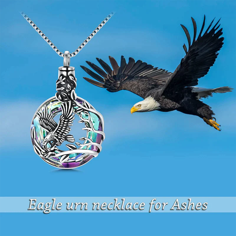 Cremation Jewelry Sterling Silver Eagle Urn Necklace for Ashes with Blue Circle Crystal Memorial Keepsake w/Funnel Filler Memorial Jewelry - Image 10