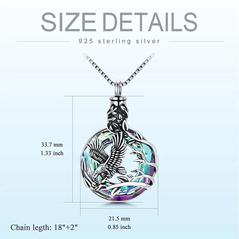 Cremation Jewelry Sterling Silver Eagle Urn Necklace for Ashes with Blue Circle Crystal Memorial Keepsake w/Funnel Filler Memorial Jewelry - Image 11