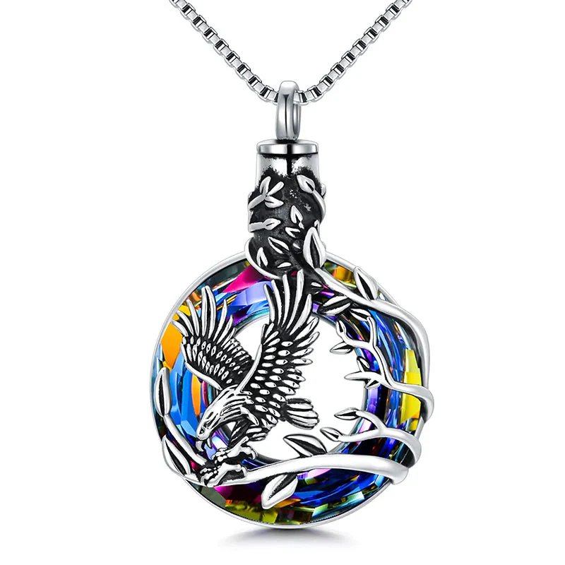 Cremation Jewelry Sterling Silver Eagle Urn Necklace for Ashes with Blue Circle Crystal Memorial Keepsake w/Funnel Filler Memorial Jewelry - Image 13