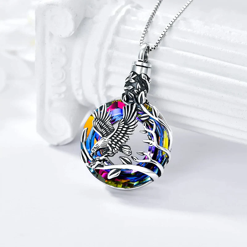 Cremation Jewelry Sterling Silver Eagle Urn Necklace for Ashes with Blue Circle Crystal Memorial Keepsake w/Funnel Filler Memorial Jewelry - Image 14