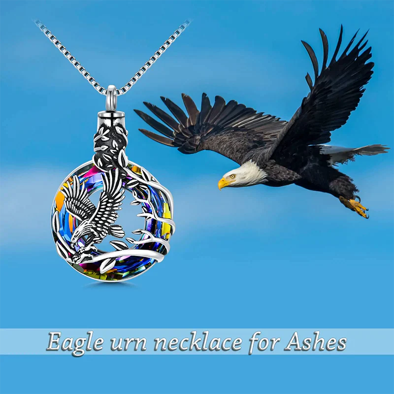 Cremation Jewelry Sterling Silver Eagle Urn Necklace for Ashes with Blue Circle Crystal Memorial Keepsake w/Funnel Filler Memorial Jewelry - Image 16