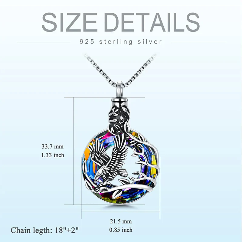 Cremation Jewelry Sterling Silver Eagle Urn Necklace for Ashes with Blue Circle Crystal Memorial Keepsake w/Funnel Filler Memorial Jewelry - Image 17