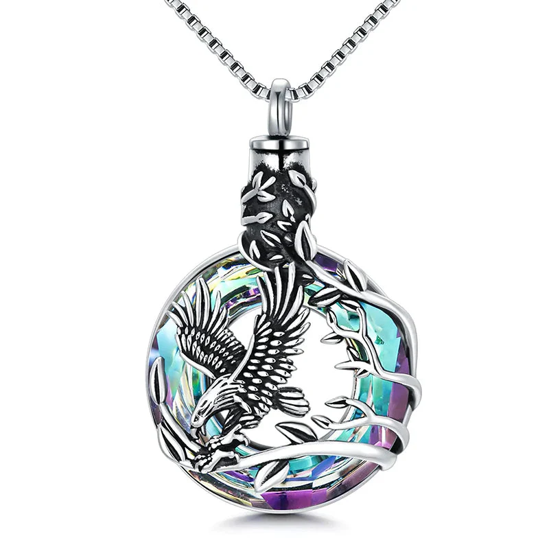 Cremation Jewelry Sterling Silver Eagle Urn Necklace for Ashes with Blue Circle Crystal Memorial Keepsake w/Funnel Filler Memorial Jewelry - Image 20