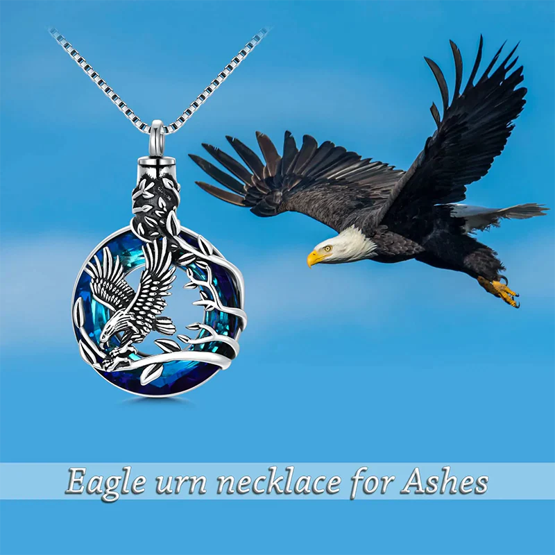 Cremation Jewelry Sterling Silver Eagle Urn Necklace for Ashes with Blue Circle Crystal Memorial Keepsake w/Funnel Filler Memorial Jewelry - Image 4