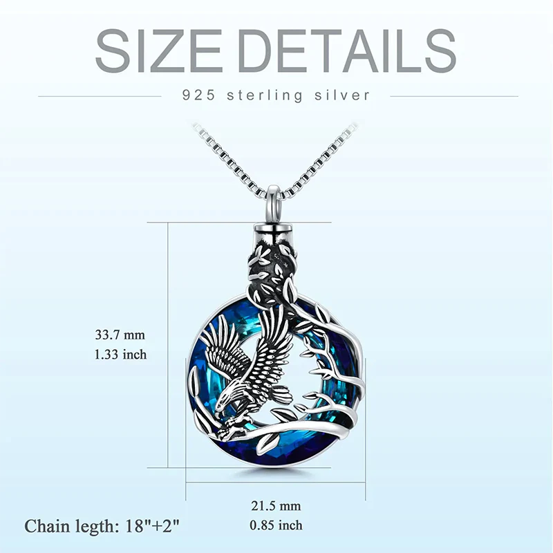Cremation Jewelry Sterling Silver Eagle Urn Necklace for Ashes with Blue Circle Crystal Memorial Keepsake w/Funnel Filler Memorial Jewelry - Image 5