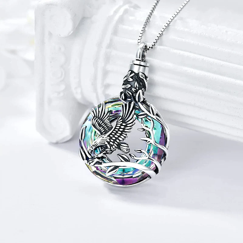 Cremation Jewelry Sterling Silver Eagle Urn Necklace for Ashes with Blue Circle Crystal Memorial Keepsake w/Funnel Filler Memorial Jewelry - Image 8