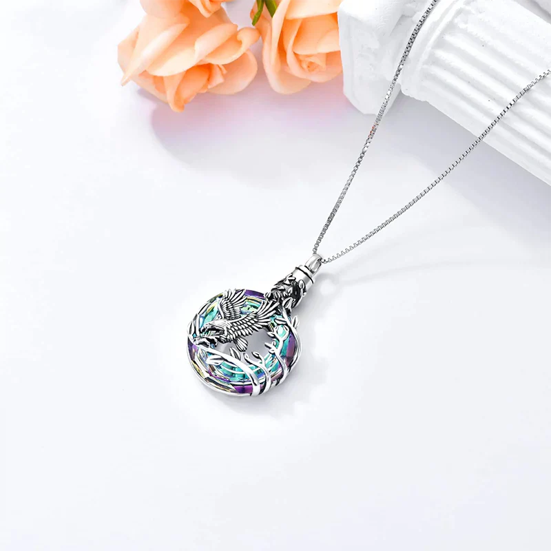 Cremation Jewelry Sterling Silver Eagle Urn Necklace for Ashes with Blue Circle Crystal Memorial Keepsake w/Funnel Filler Memorial Jewelry - Image 9