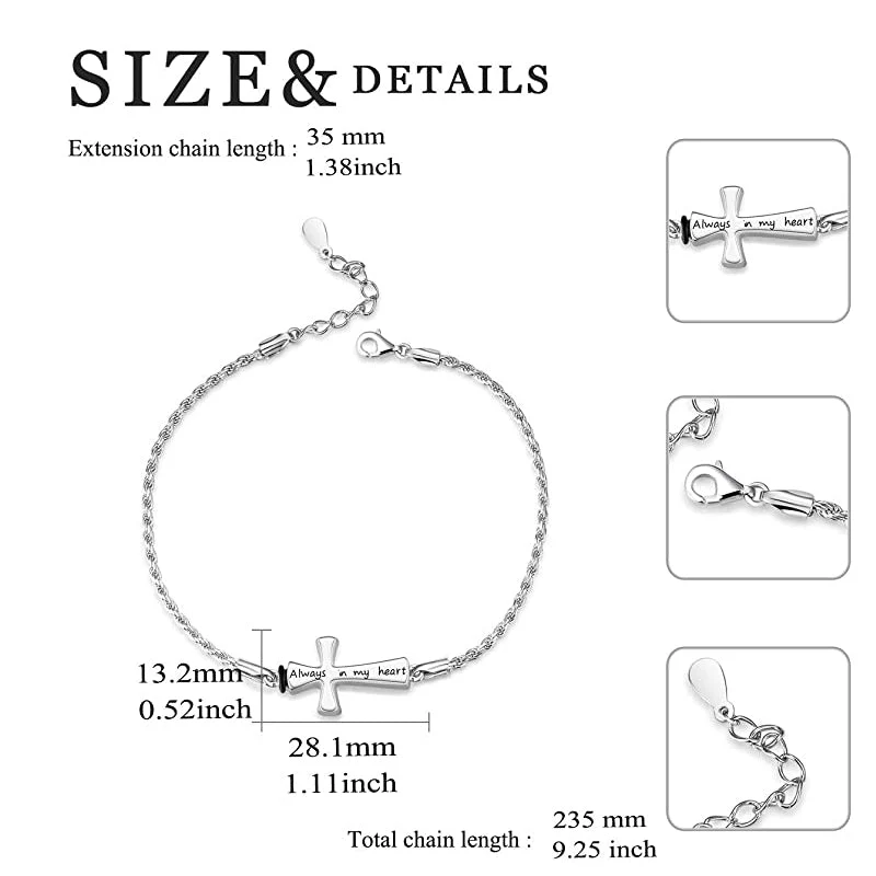 Cross Urn Bracelet Dog Paw Urn Bracelet Sterling Silver Always in My Heart Cremation Keepsake Bracelet w/ Funnel Filler - Image 4