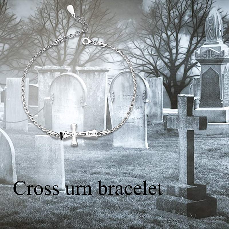 Cross Urn Bracelet Dog Paw Urn Bracelet Sterling Silver Always in My Heart Cremation Keepsake Bracelet w/ Funnel Filler - Image 6