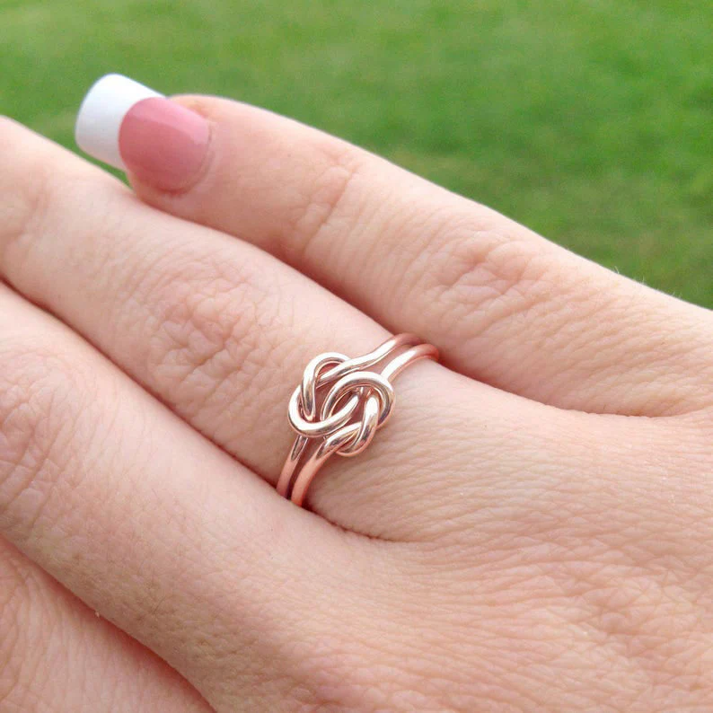 Double Knot Ring Knot Promise Ring Gold Filled Ring Two Toned Ring Gifts For HerTwo Love Knots Love Knot Ring - Image 11