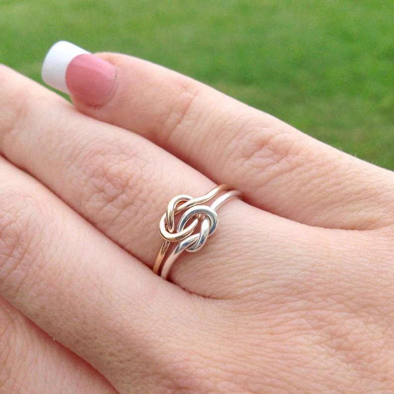 Double Knot Ring Knot Promise Ring Gold Filled Ring Two Toned Ring Gifts For HerTwo Love Knots Love Knot Ring - Image 13