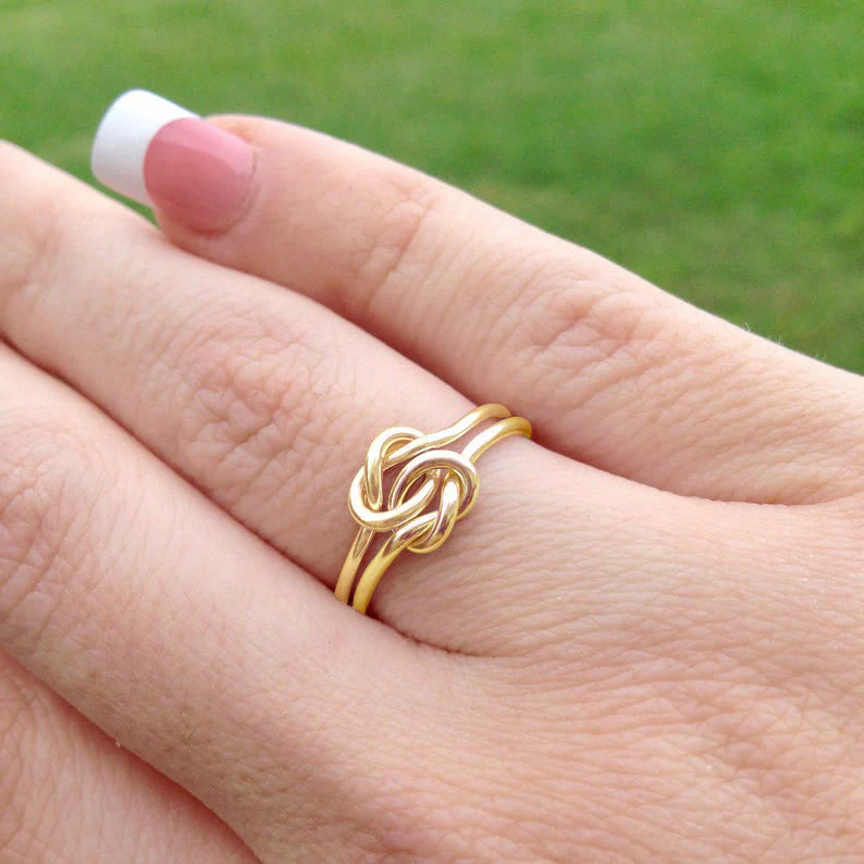 Double Knot Ring Knot Promise Ring Gold Filled Ring Two Toned Ring Gifts For HerTwo Love Knots Love Knot Ring - Image 16