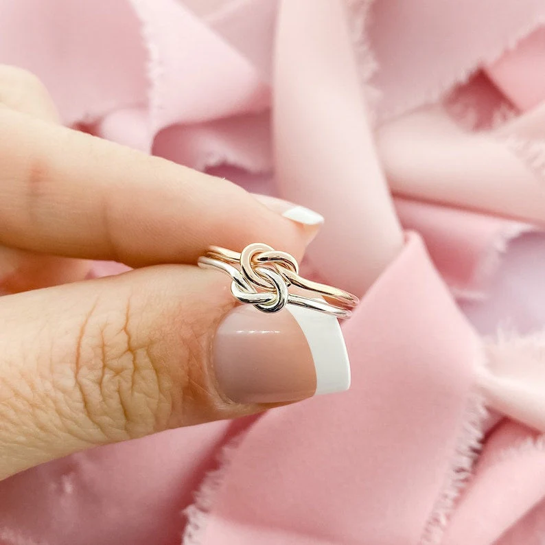 Double Knot Ring Knot Promise Ring Gold Filled Ring Two Toned Ring Gifts For HerTwo Love Knots Love Knot Ring - Image 3