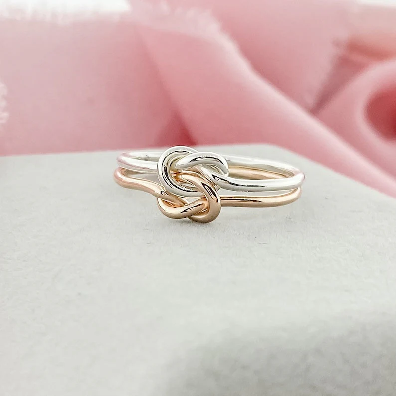 Double Knot Ring Knot Promise Ring Gold Filled Ring Two Toned Ring Gifts For HerTwo Love Knots Love Knot Ring - Image 6