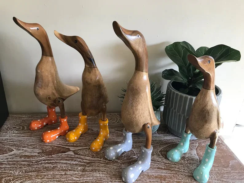 🌈Hand Carved Wellies Duck Family💞 - Image 17
