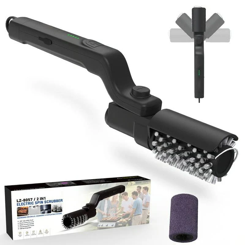 🔥Electric BBQ Grill Brush Cordless and Rechargeable Stainless Steel Bristles,Two Cleaning Brushes,Adjustable Angle