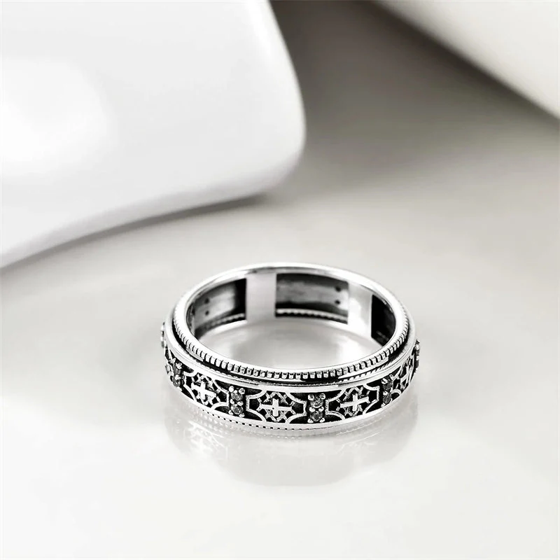 Fidget Ring Sterling Silver Cross Anxiety Ring for Women Praying Spinner Wide Band Statement Ring for Men Stress Relieving - Image 3
