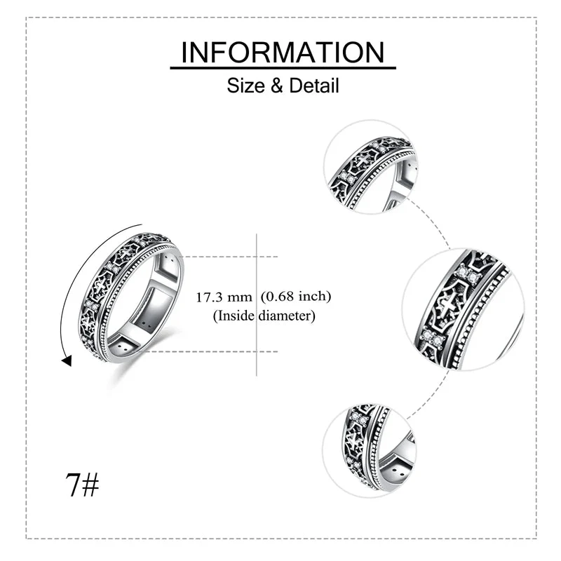 Fidget Ring Sterling Silver Cross Anxiety Ring for Women Praying Spinner Wide Band Statement Ring for Men Stress Relieving - Image 4