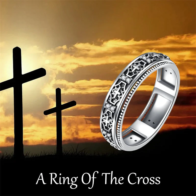 Fidget Ring Sterling Silver Cross Anxiety Ring for Women Praying Spinner Wide Band Statement Ring for Men Stress Relieving - Image 5