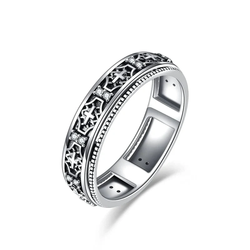 Fidget Ring Sterling Silver Cross Anxiety Ring for Women Praying Spinner Wide Band Statement Ring for Men Stress Relieving - Image 7