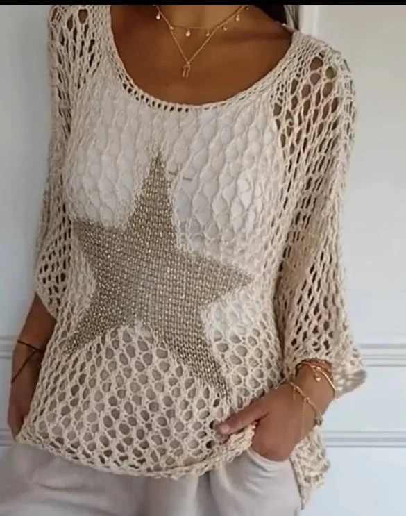Five-Star Round Neck Hollow Crochet Tops (Buy 2 Free Shipping) - Image 4