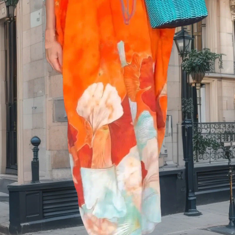 Floral Print Loose Long Dress with Half Sleeves - Image 6