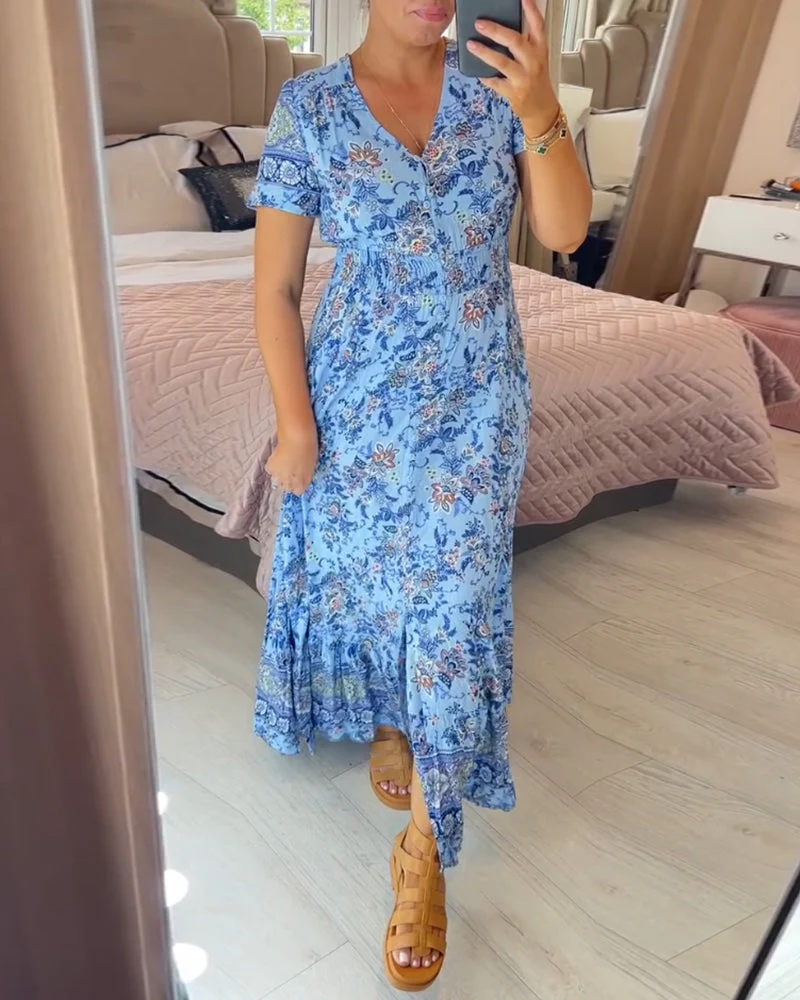 Floral Print V-Neck Dress - Image 11