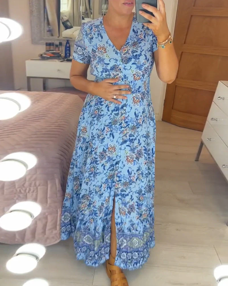 Floral Print V-Neck Dress - Image 2