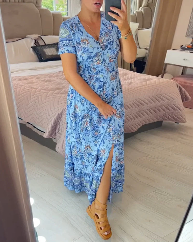 Floral Print V-Neck Dress - Image 3
