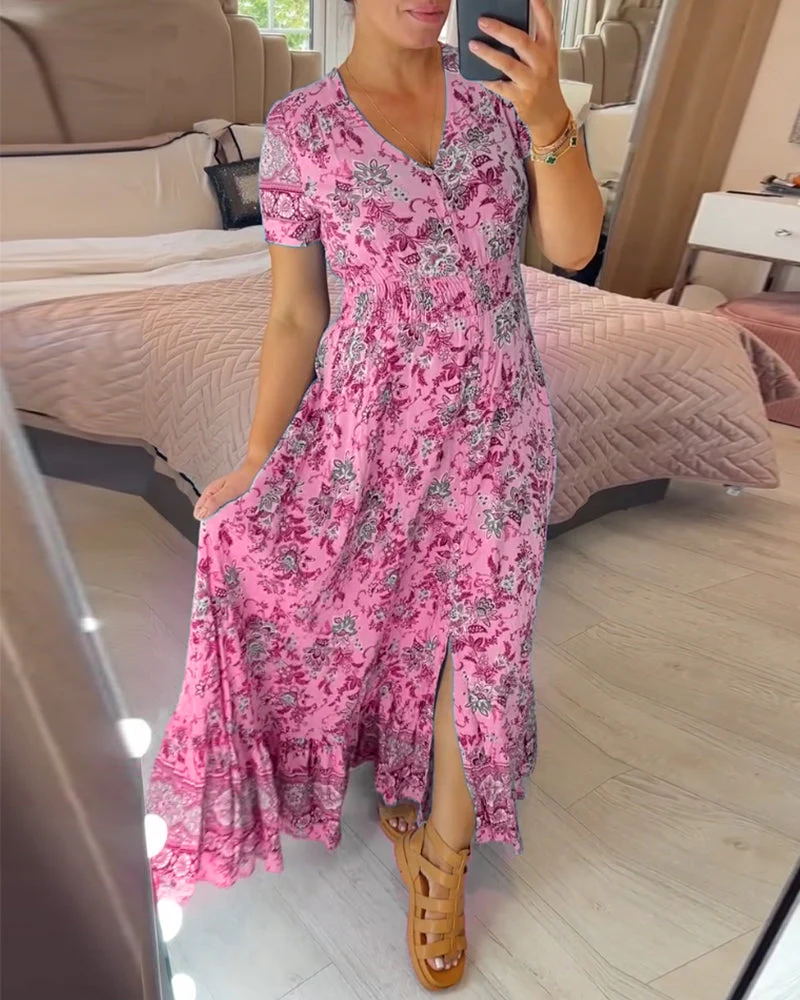Floral Print V-Neck Dress - Image 7