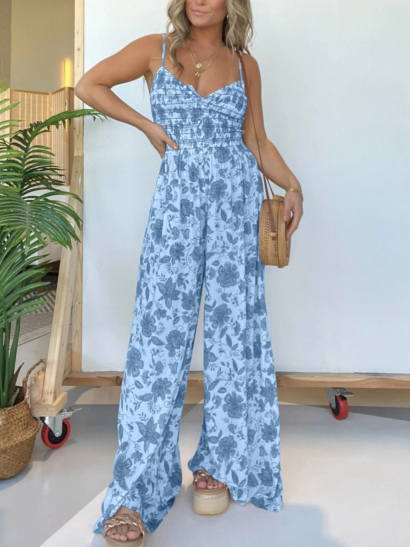 Floral Suspender Wide-Leg Jumpsuit (Buy 2 Free Shipping) - Image 4