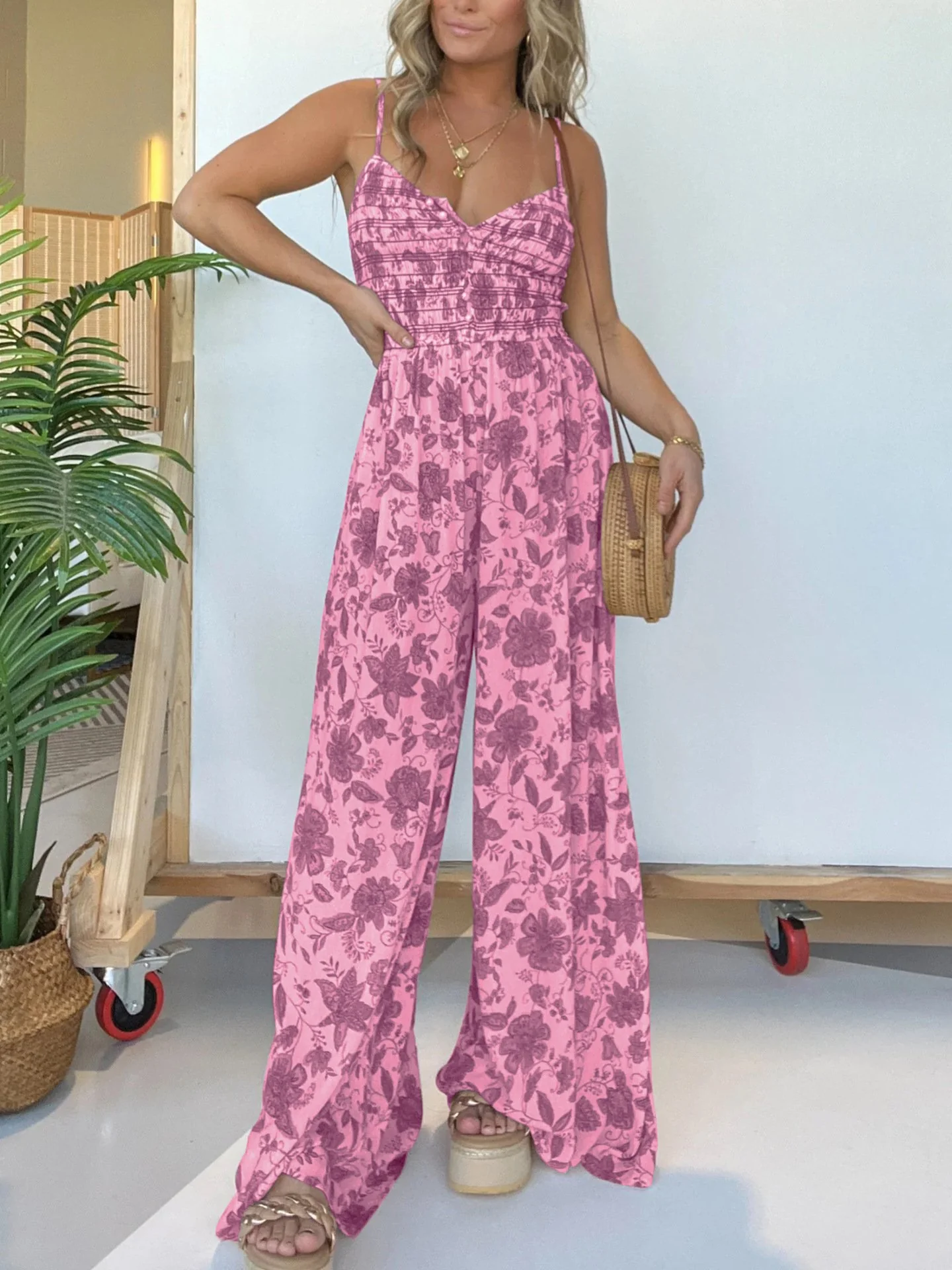 Floral Suspender Wide-Leg Jumpsuit (Buy 2 Free Shipping) - Image 5