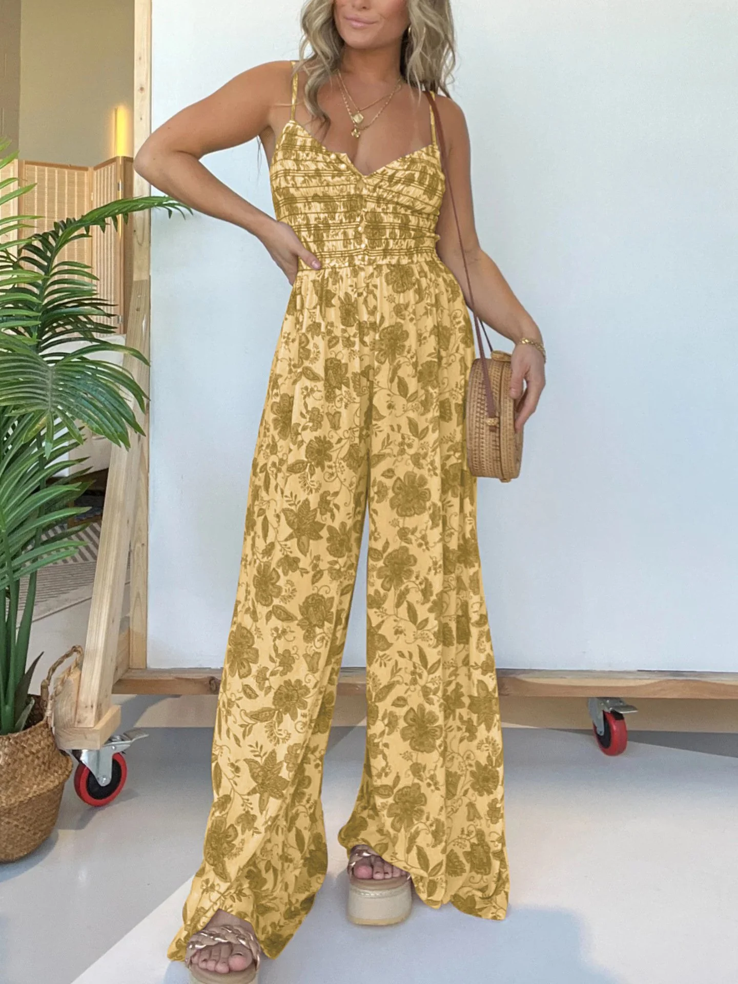 Floral Suspender Wide-Leg Jumpsuit (Buy 2 Free Shipping) - Image 6