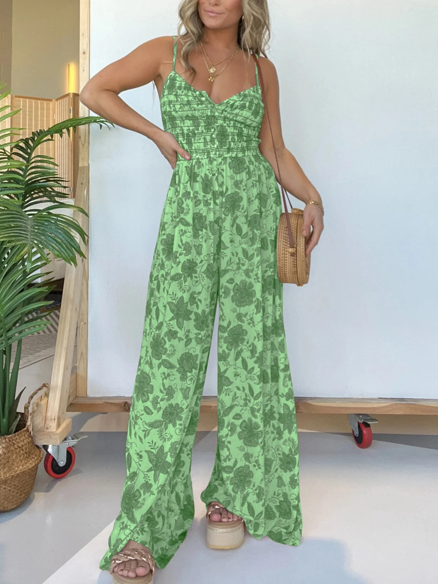 Floral Suspender Wide-Leg Jumpsuit (Buy 2 Free Shipping) - Image 7