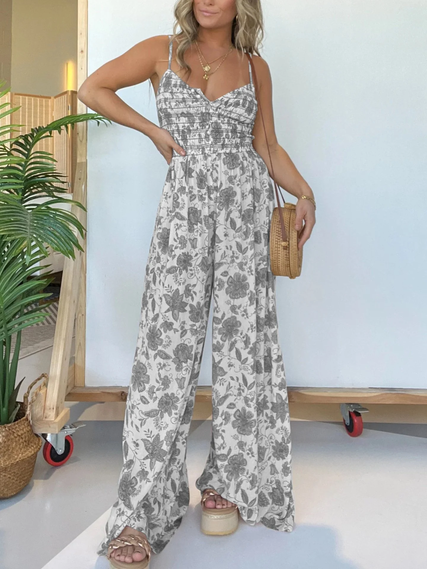 Floral Suspender Wide-Leg Jumpsuit (Buy 2 Free Shipping) - Image 8