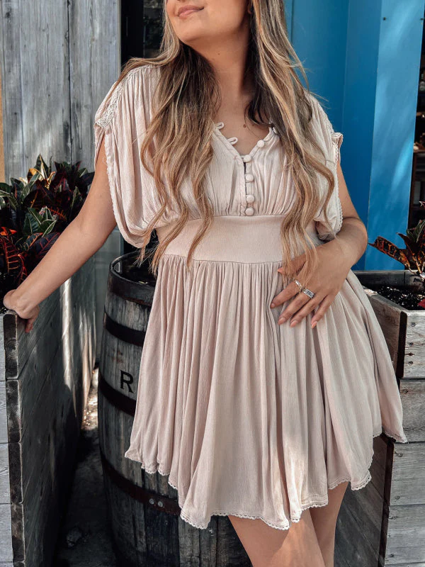 Folds Button Elegant Casual Mini Dress - Image 2