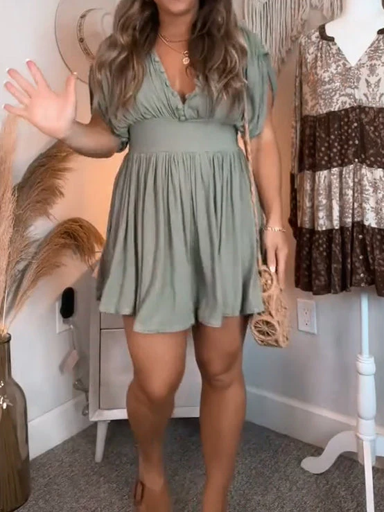 Folds Button Elegant Casual Mini Dress - Image 3